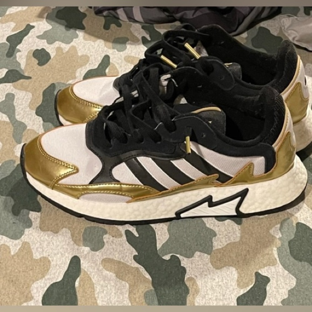 Brand New Black White And Gold Adidas Shoes